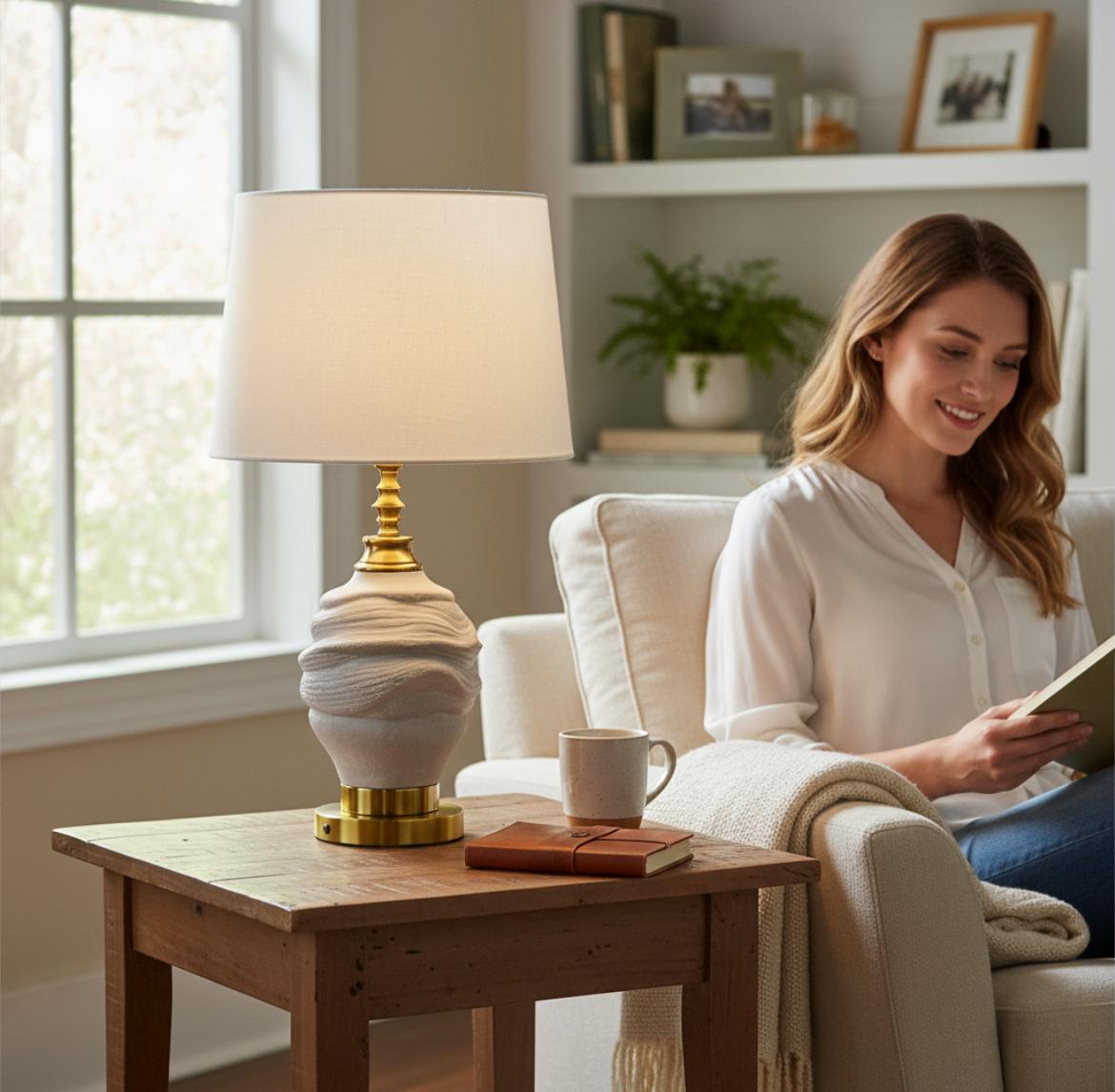 Sculpted Stone-Texture Ceramic Lamp